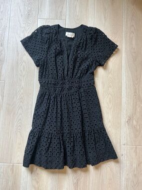 Anthropologie Somerset Black Eyelet Tiered Mini Dress | Smocked Waist Boho